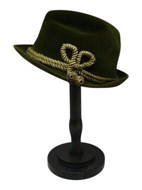 Vintage P&C Habig Vienna Ventilo John Helmer Green Velvet Rope Detail Fedora Hat